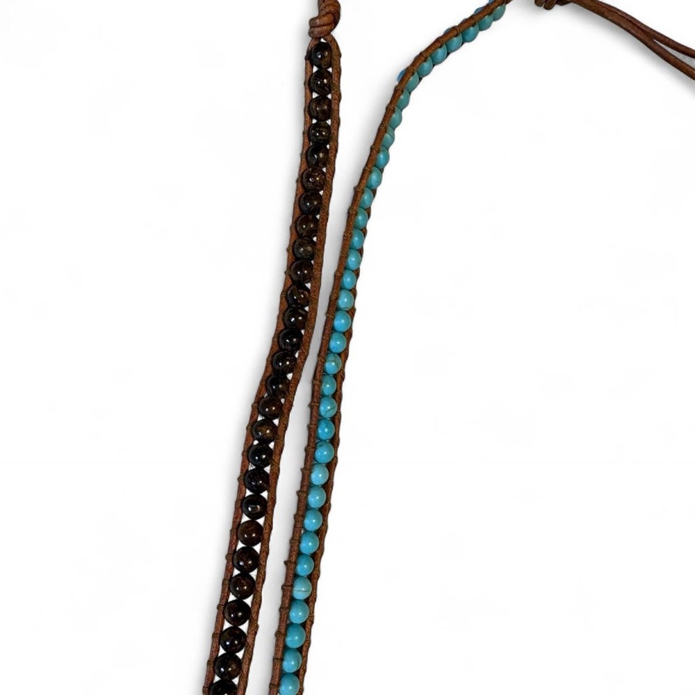 Victoria Emerson boho/western leather/beaded necklace/bracelet - Picture 3 of 6
